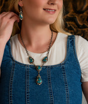 Spiny Turquoise Lariat Necklace And Earring Set