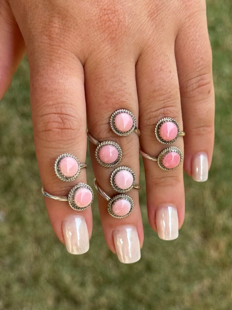 Authentic Pink Conch Dual Stone Adjustable Ring