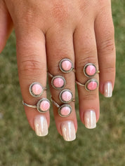 Authentic Pink Conch Dual Stone Adjustable Ring