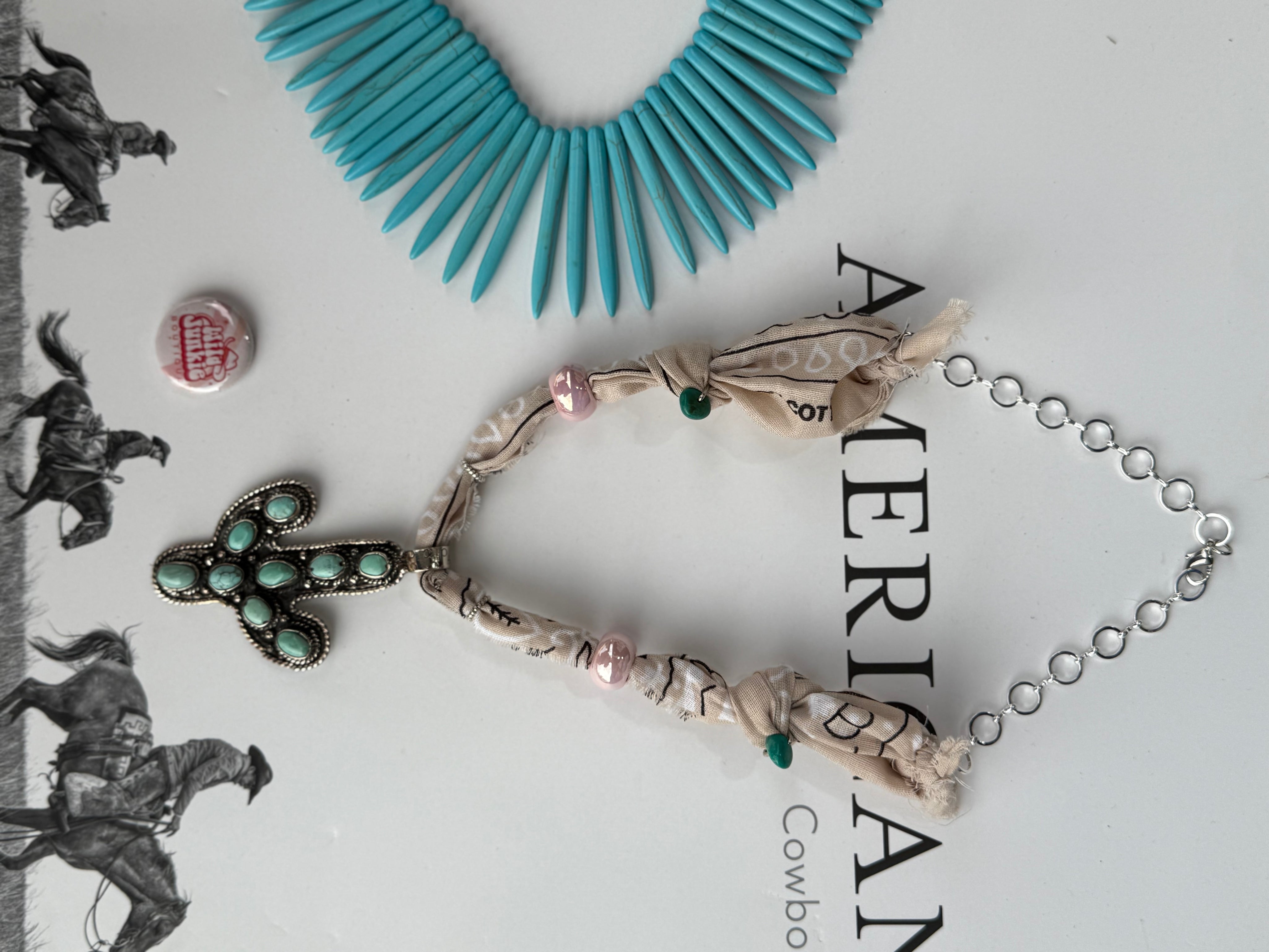 Turquoise Cactus Bandana Necklace