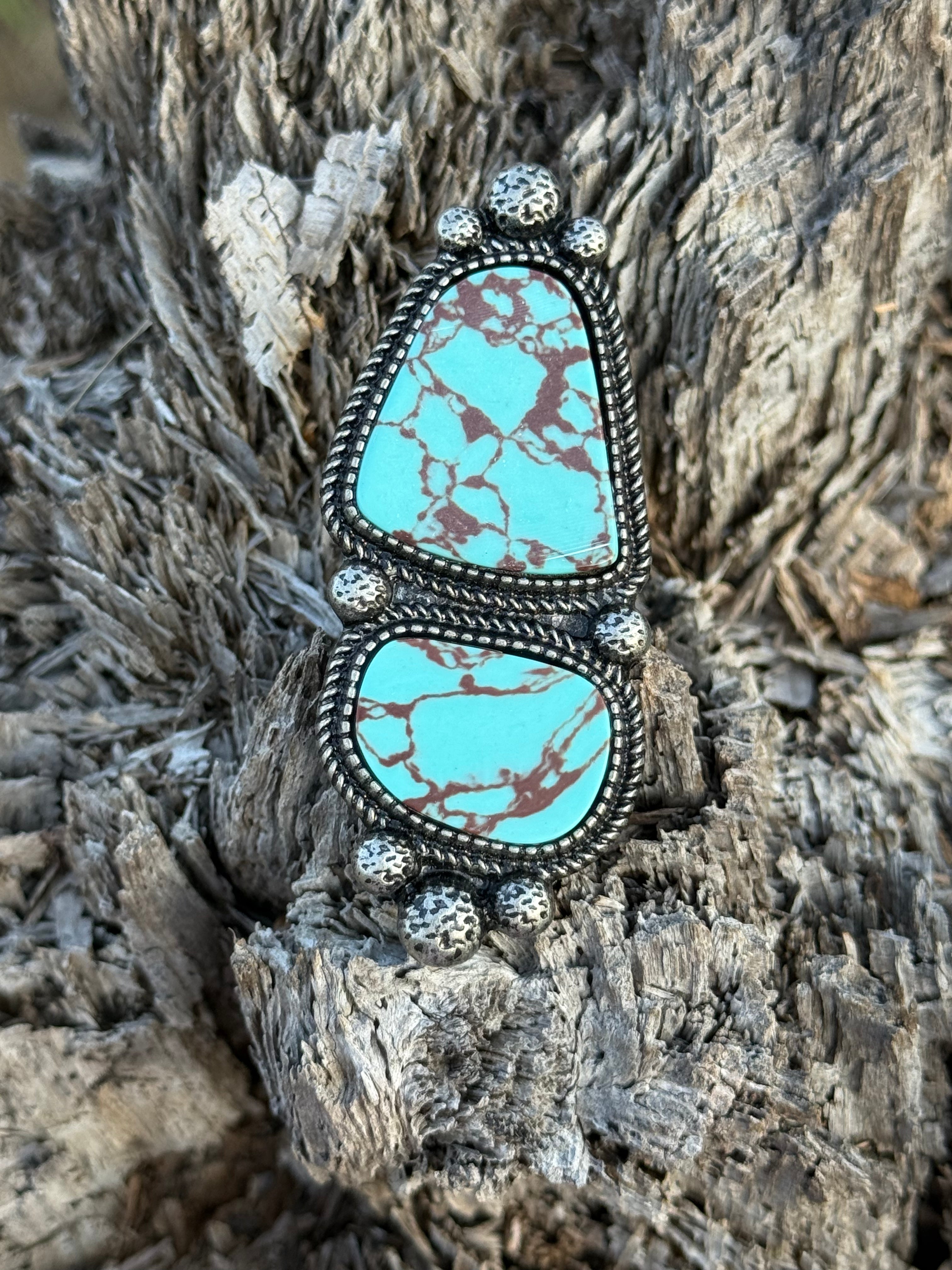 XL Adjustable Double Turquoise Stone Stretch Ring