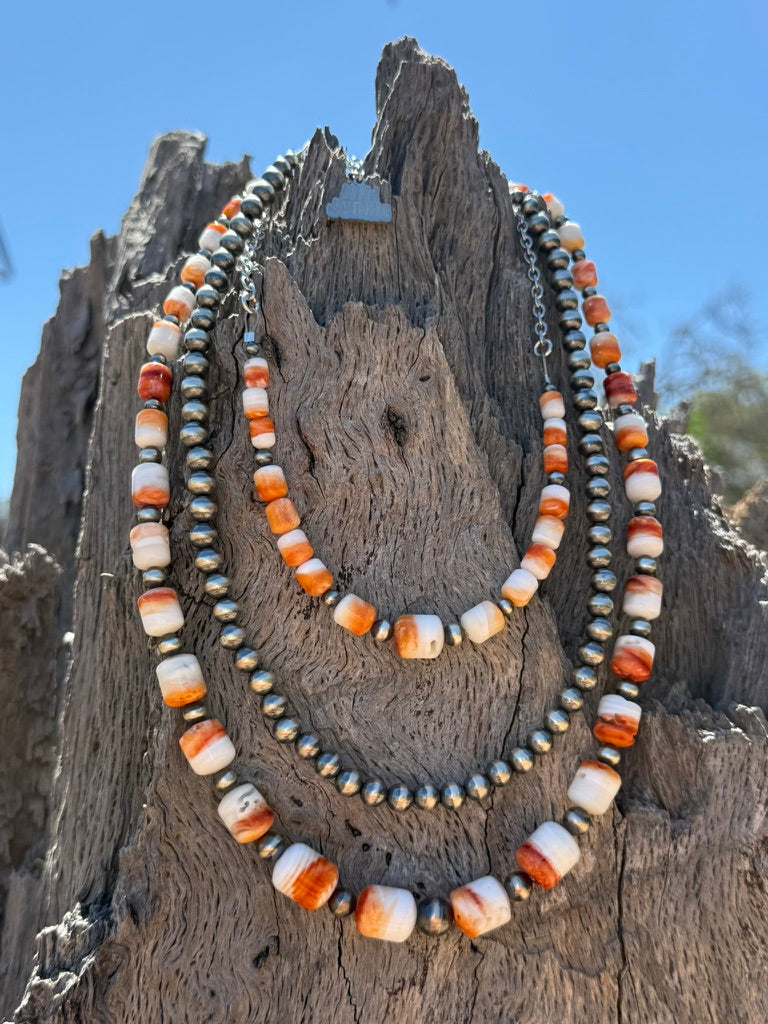 3-pc Graduated Spiny Oyster & Single Pearl Strand Necklace Bundle