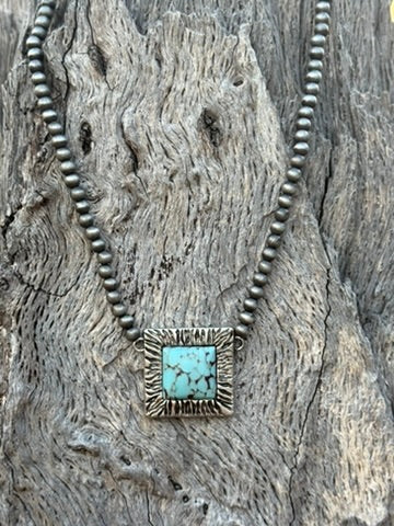 Square Turquoise Pendant Beaded Choker