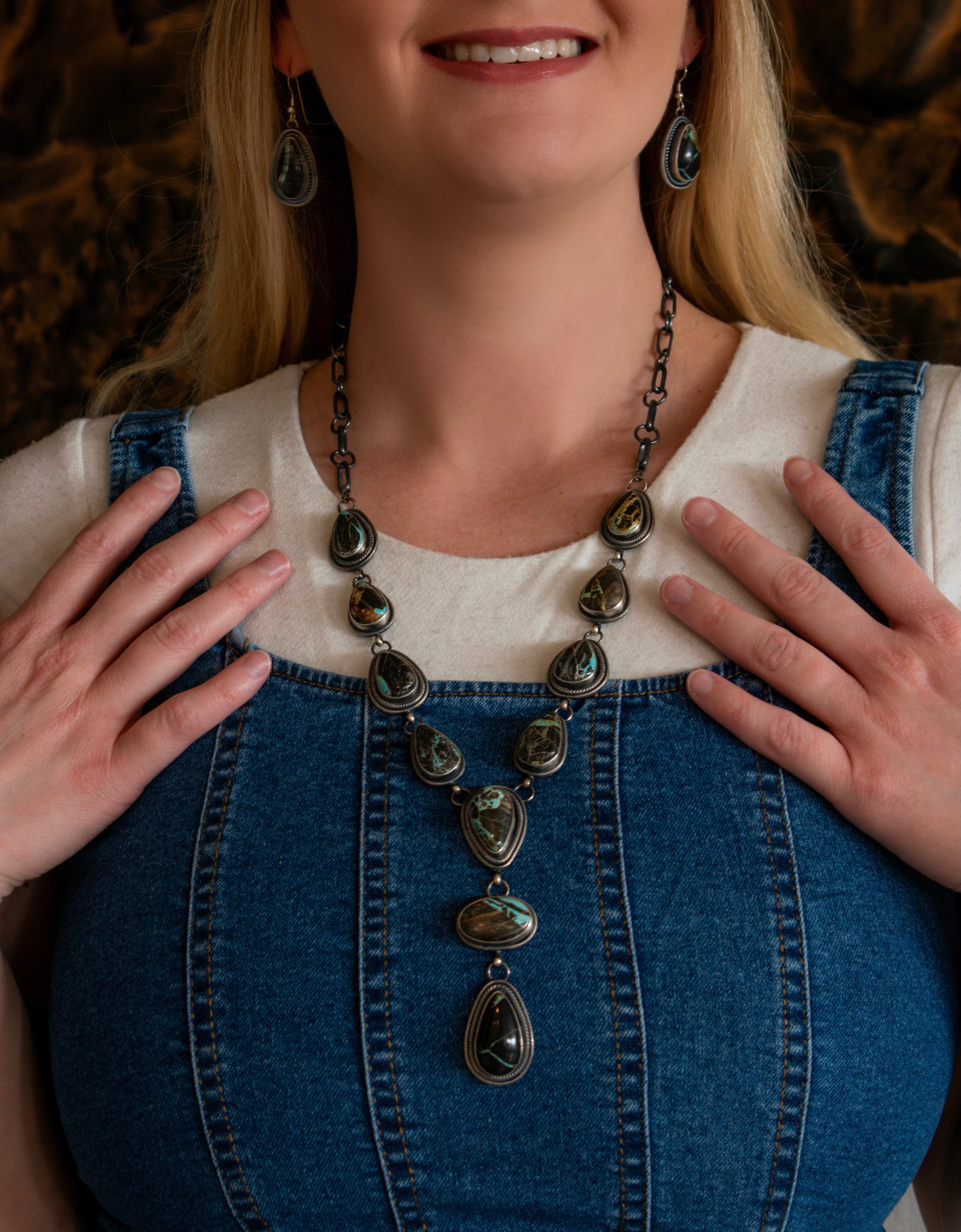 Black Jack Lariat Necklace and Earring Set