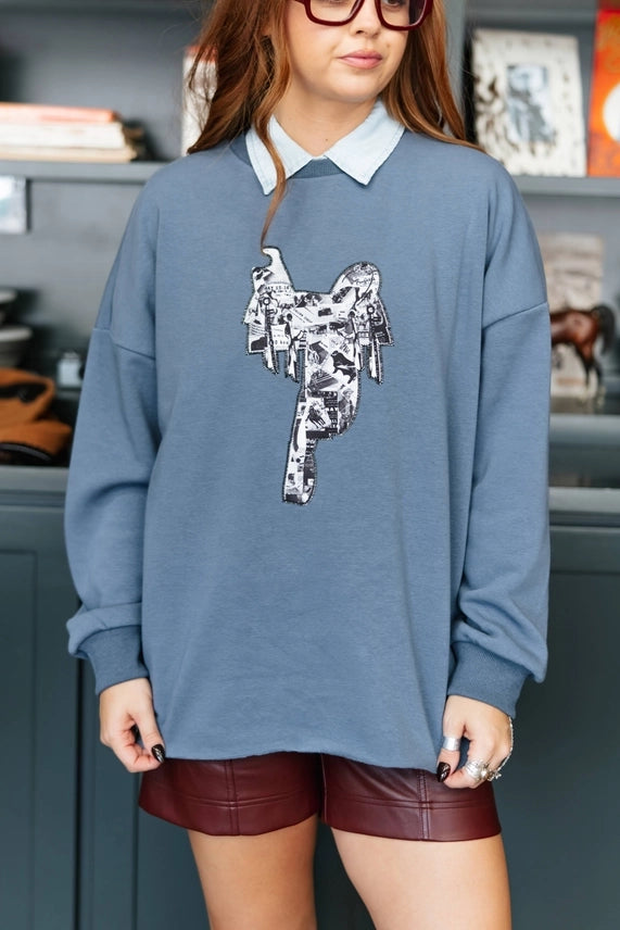 Western Saddle Raw Hem Sweatshirt