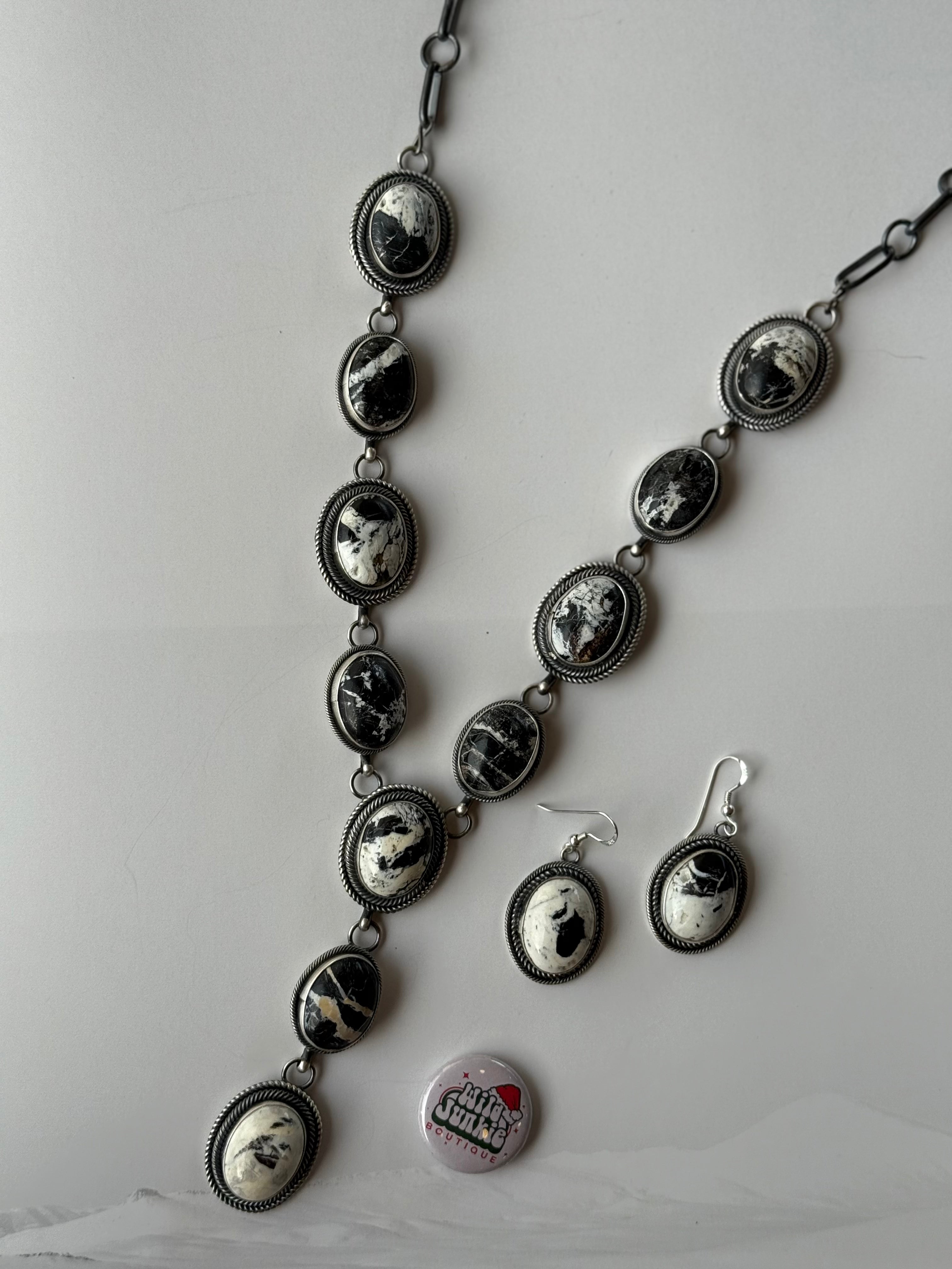 White Buffalo Lariat Necklace and Earring Set