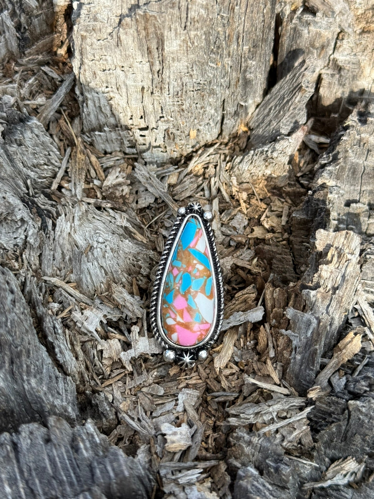Cotton Candy Stone Teardrop Cuff Ring