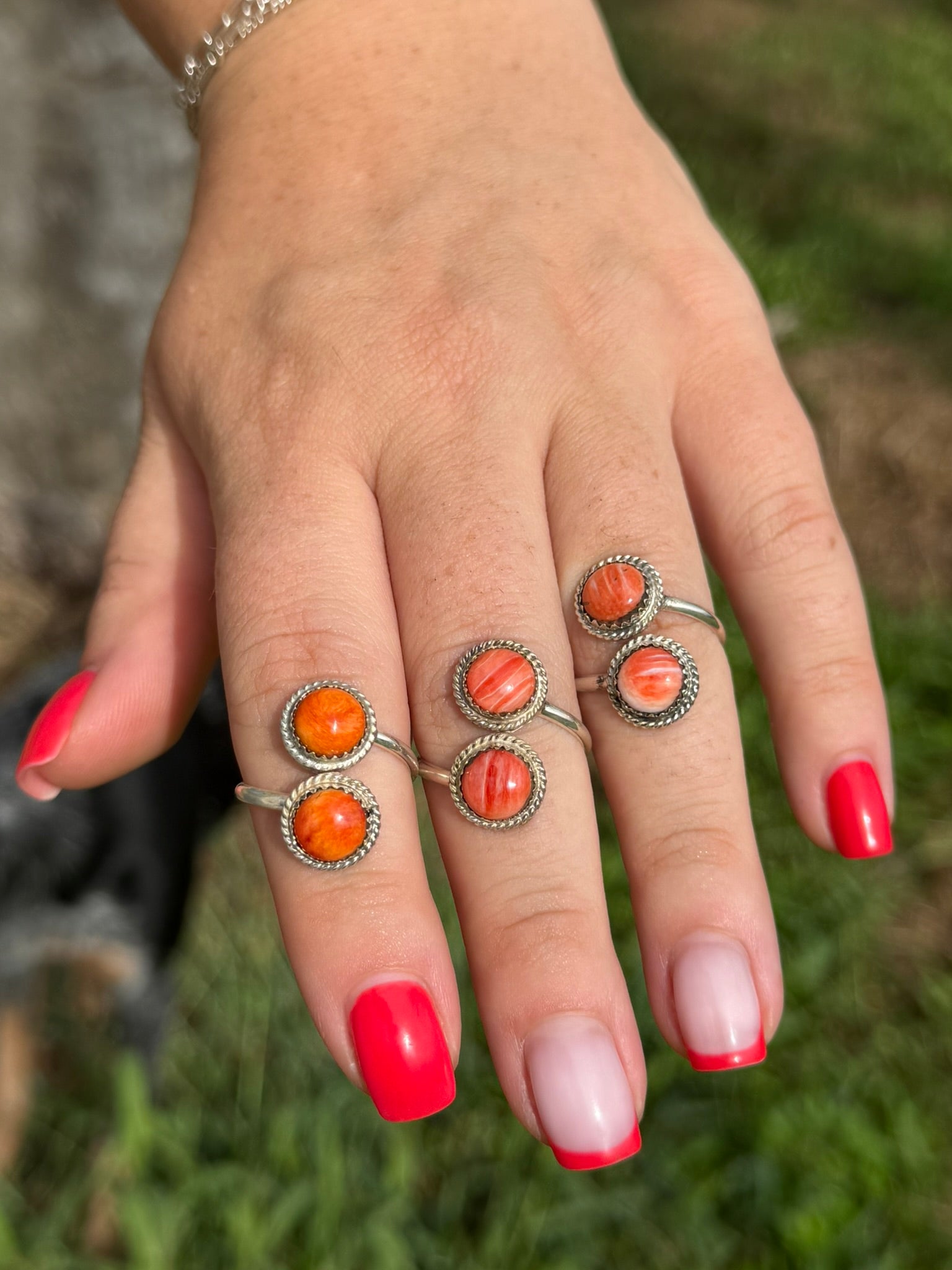Authentic Spiny Oyster Dual Stone Adjustable Ring