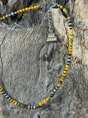 Bumblebee and Silver Pearl Beaded Choker