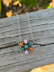 Authentic Multi Stone Flower Cluster Necklace