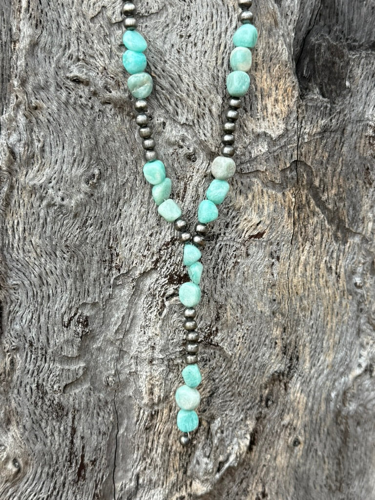 Sterling Silver Mesa Aqua Beaded Lariat Necklace