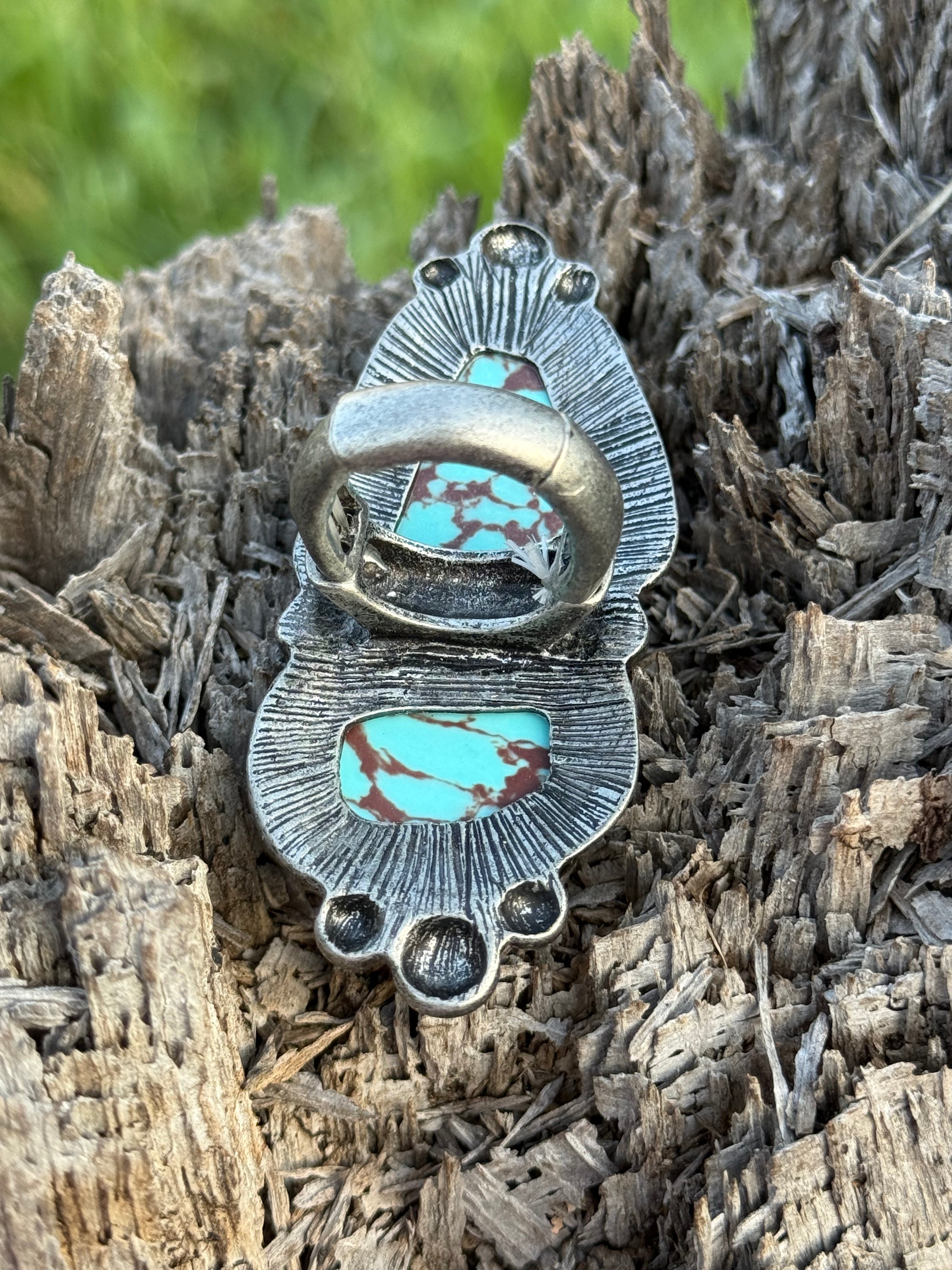 XL Adjustable Double Turquoise Stone Stretch Ring