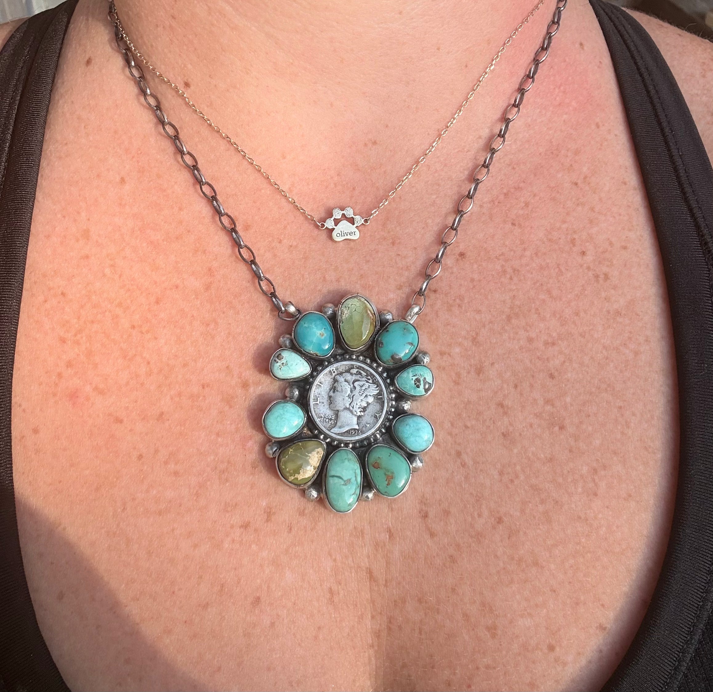 Authentic Mercury Coin Cluster Pendant Necklace