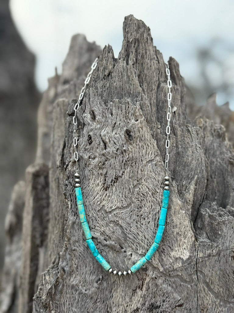 Turquoise Tube Paperclip Chain Necklace