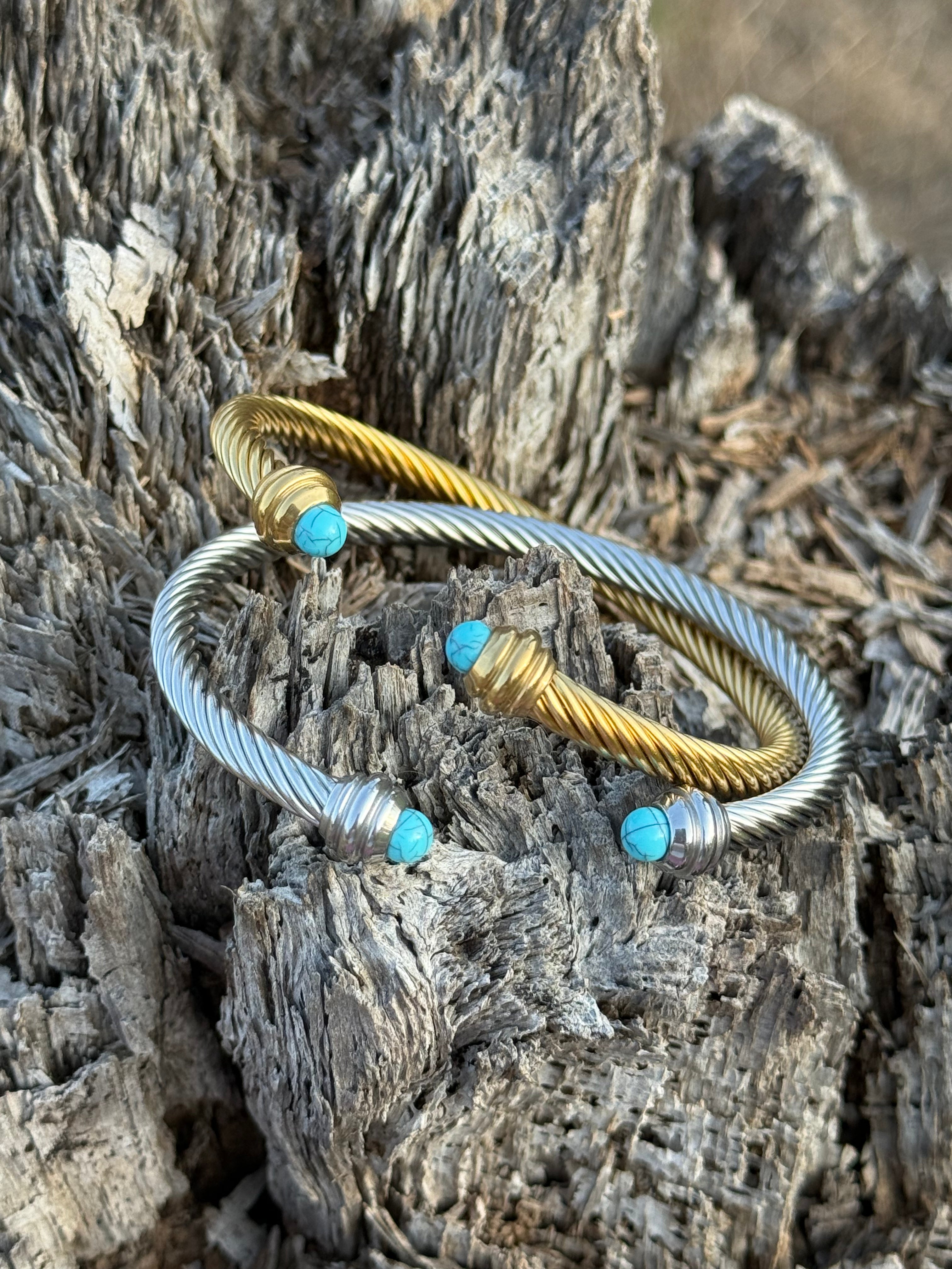 Gold Twisted Turquoise Cuff Bracelet