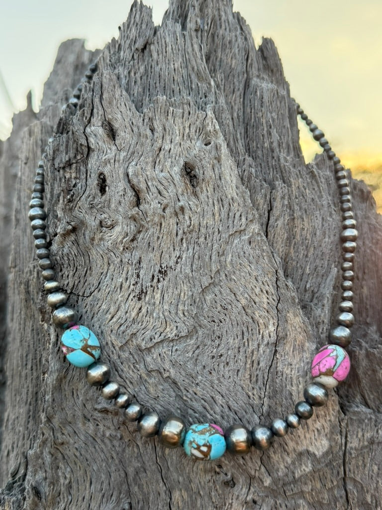 Graduated Cotton Candy Silver Beaded Choker