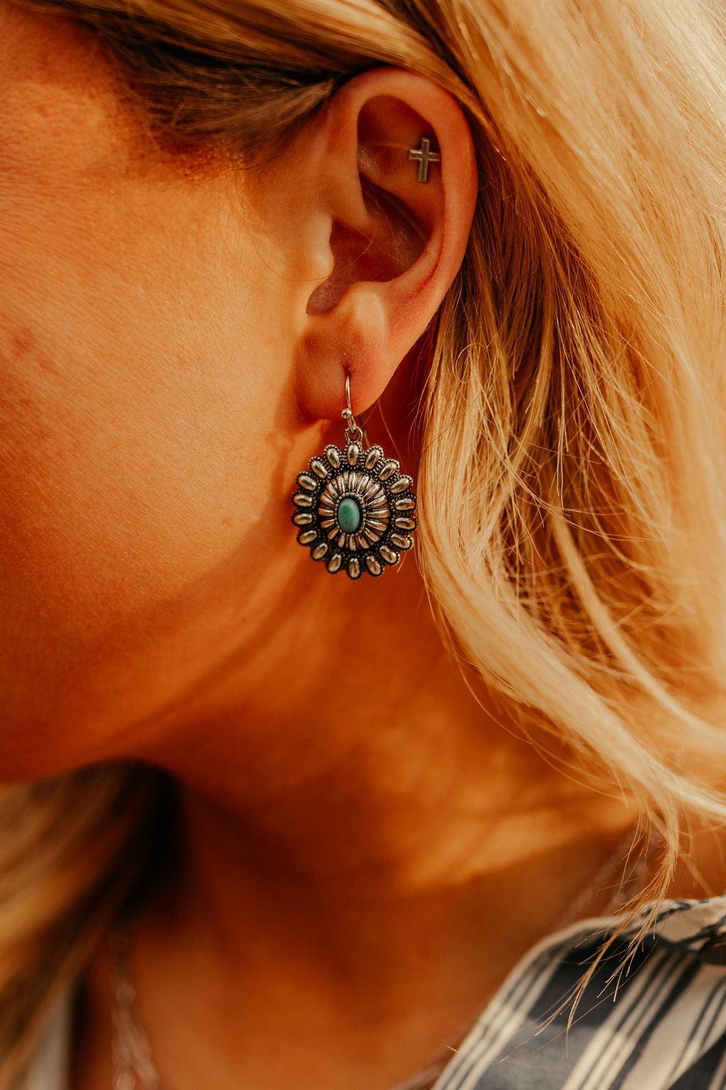 Turquoise Stone Concho Drop Earrings