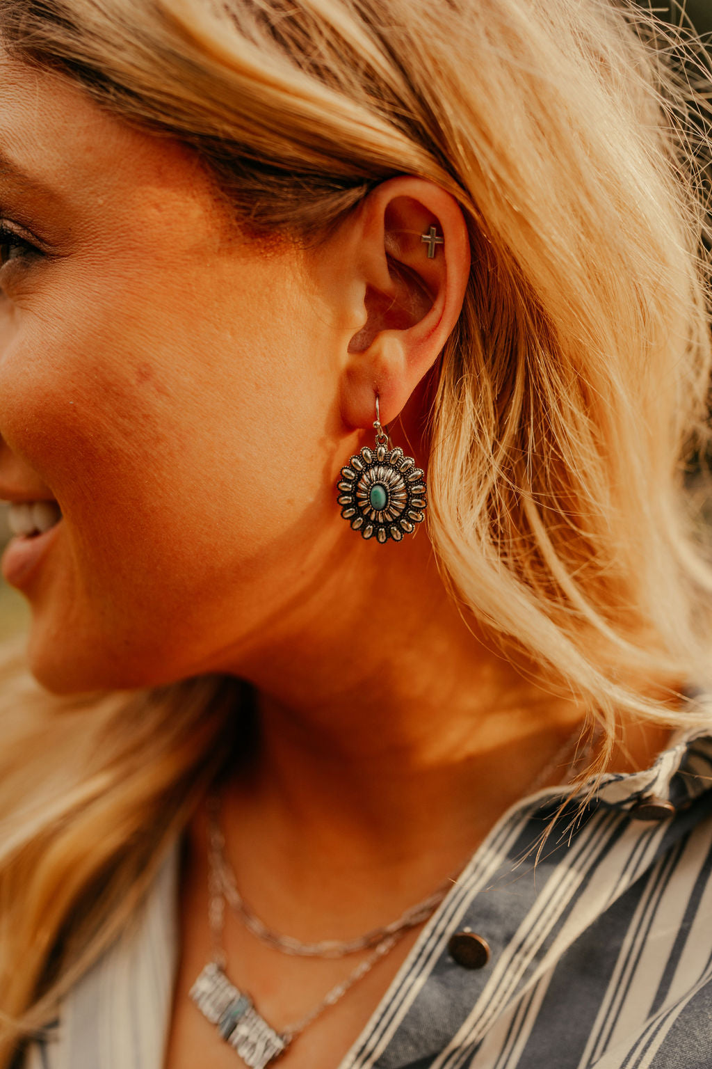 Turquoise Stone Concho Drop Earrings