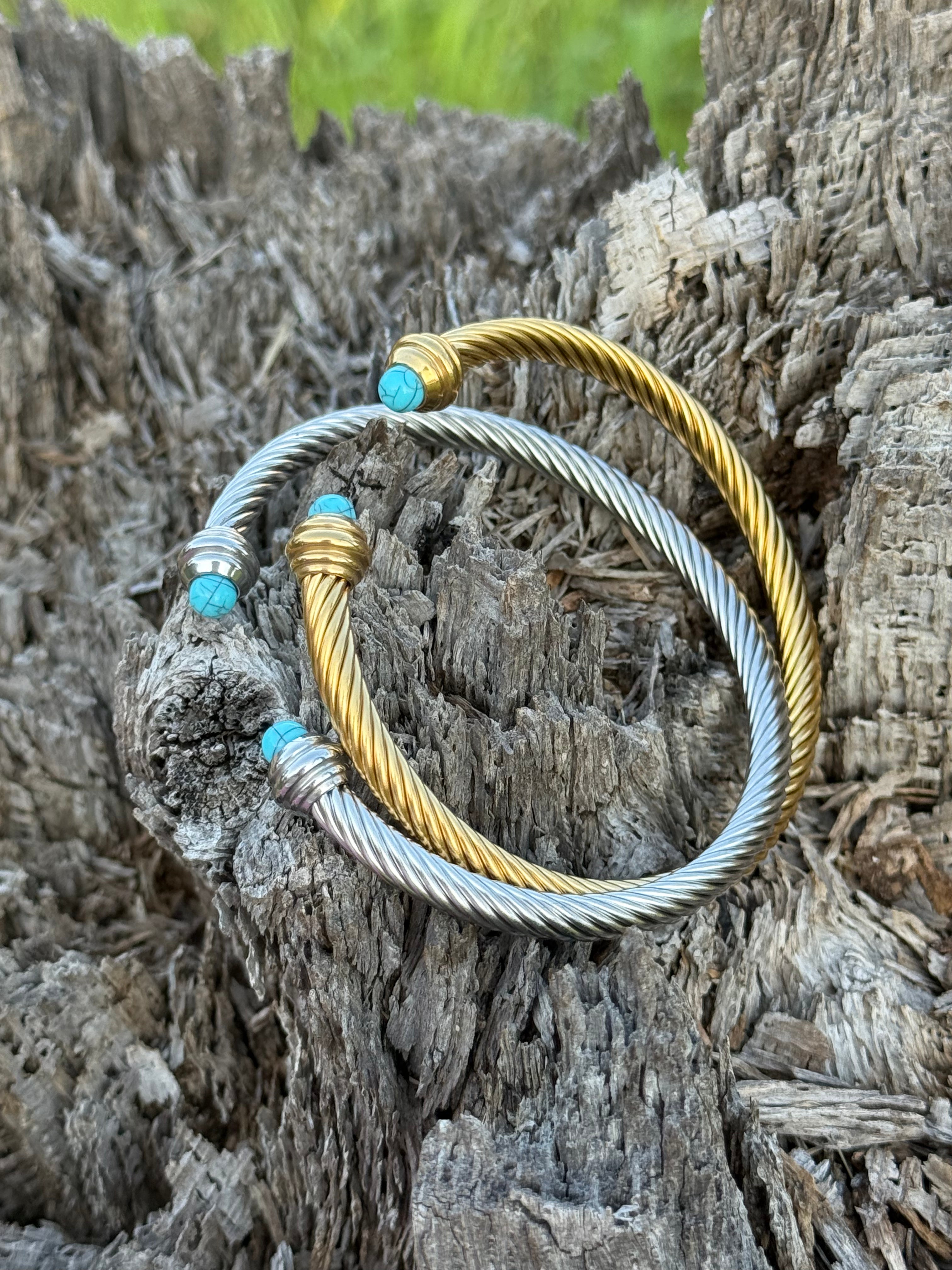 Silver Twisted Turquoise Cuff Bracelet