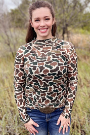 Duck Camo Long Sleeve Mesh Top