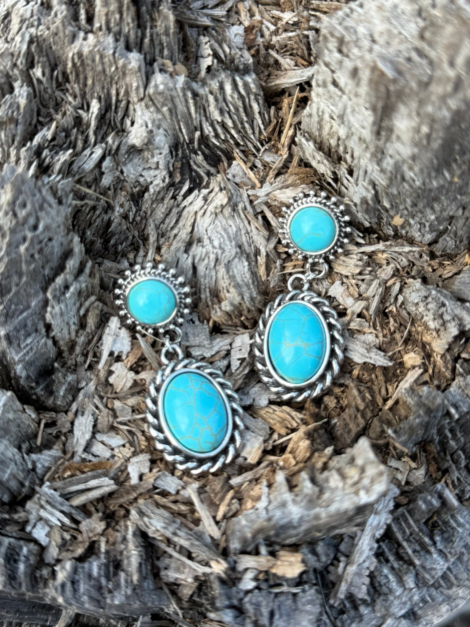 Western Turquoise Rope Drop Earrings