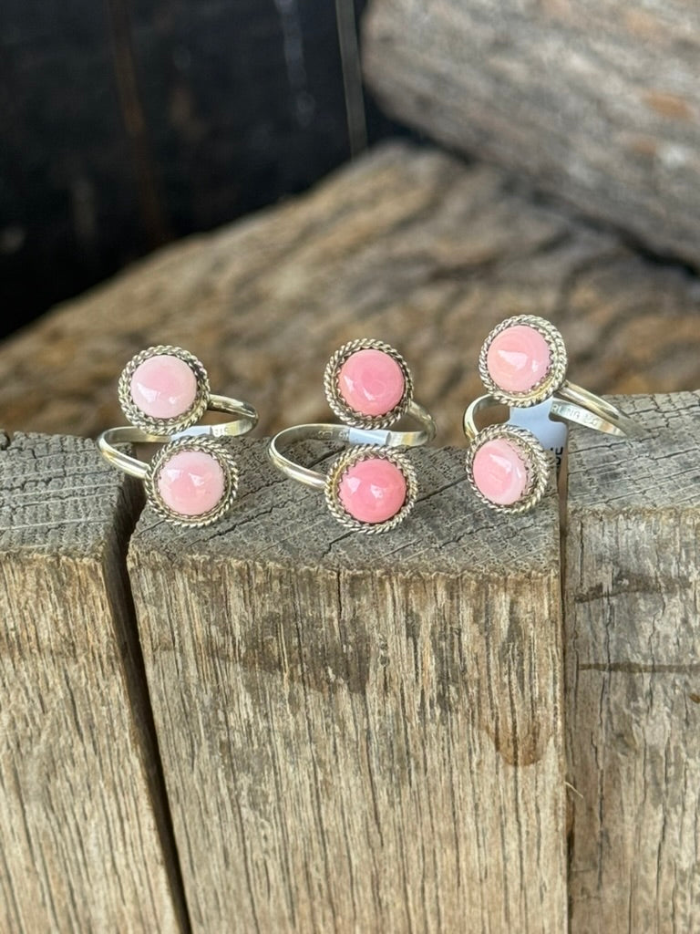 Authentic Pink Conch Dual Stone Adjustable Ring