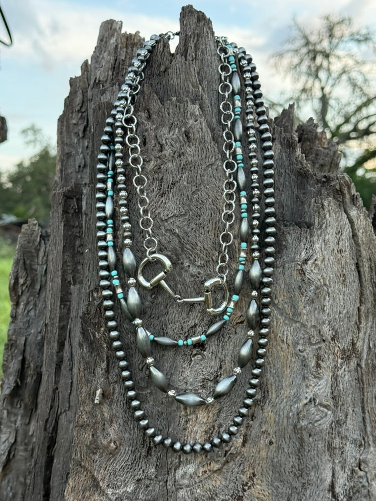 Western 4 Layered Snaffle Bit Beaded Necklace
