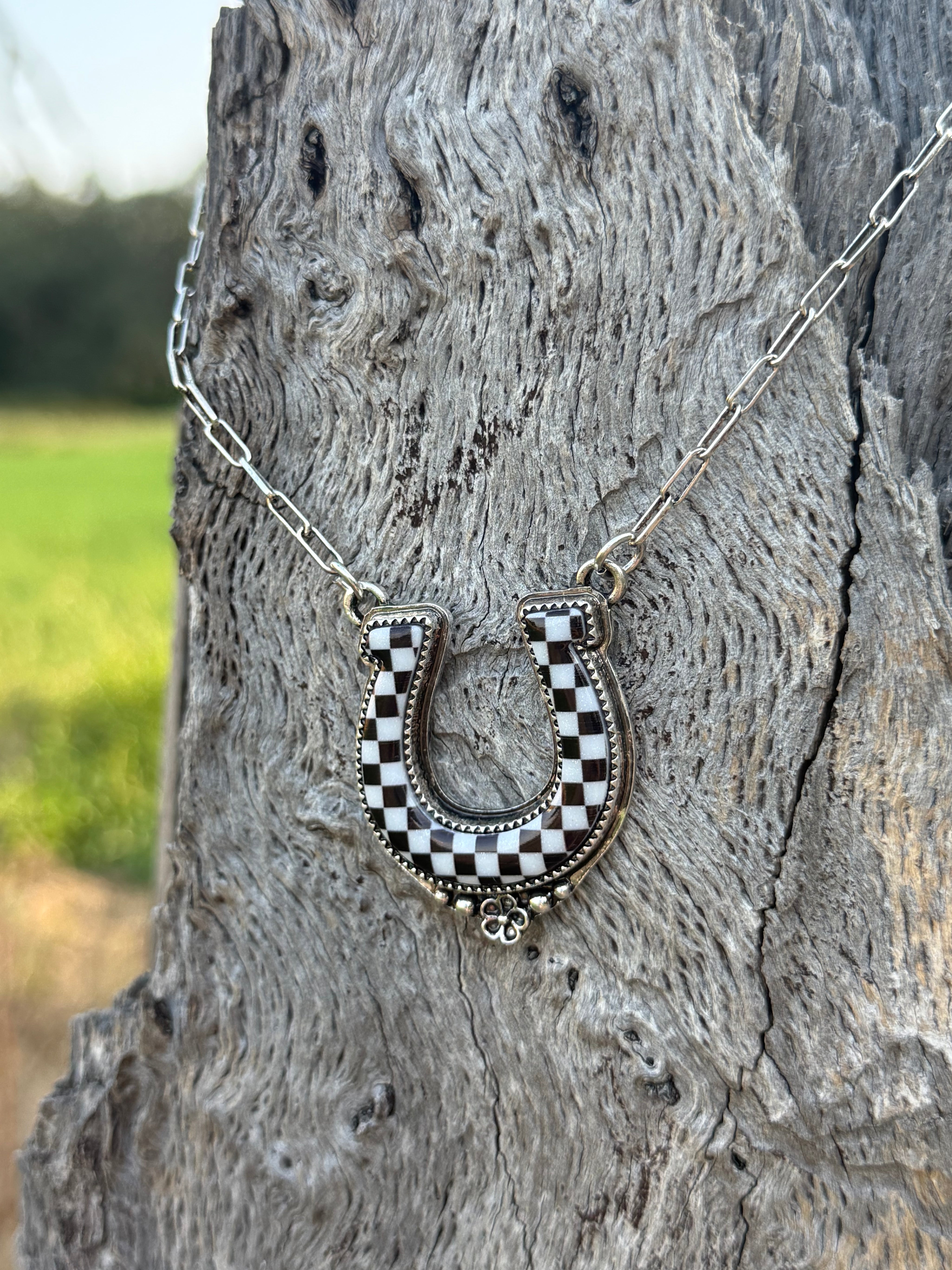 Checkered Charm Horseshoe Chain Necklace