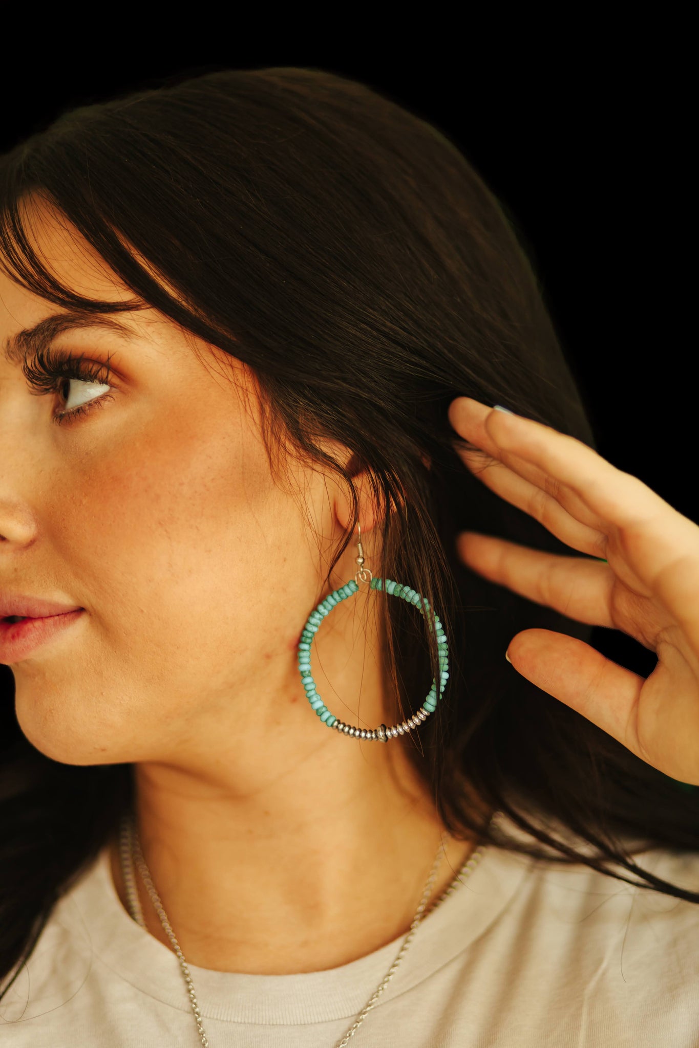Turquoise and Silver Disc Hoop Earrings