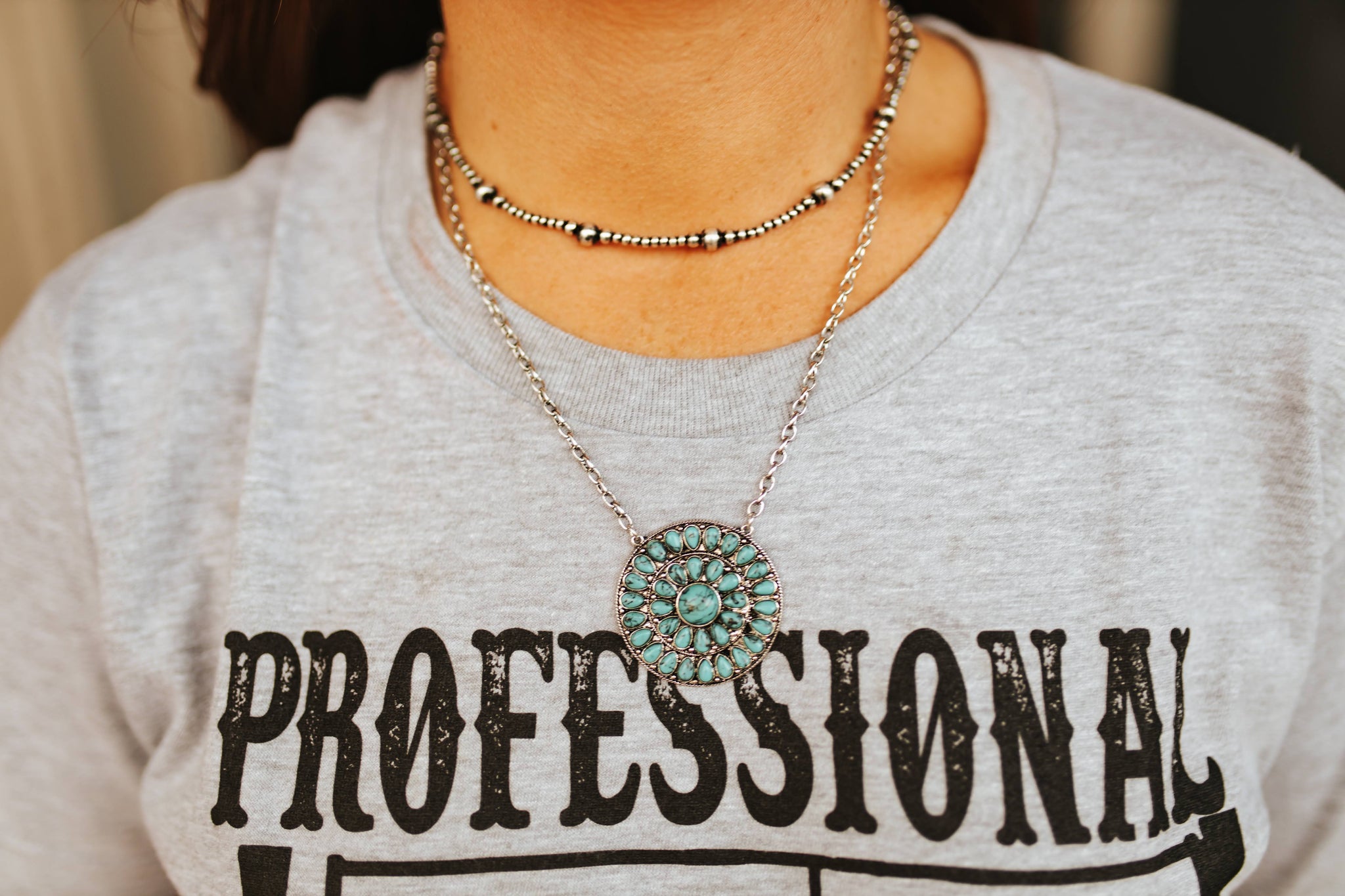 Turquoise Round Cluster Pendant Necklace