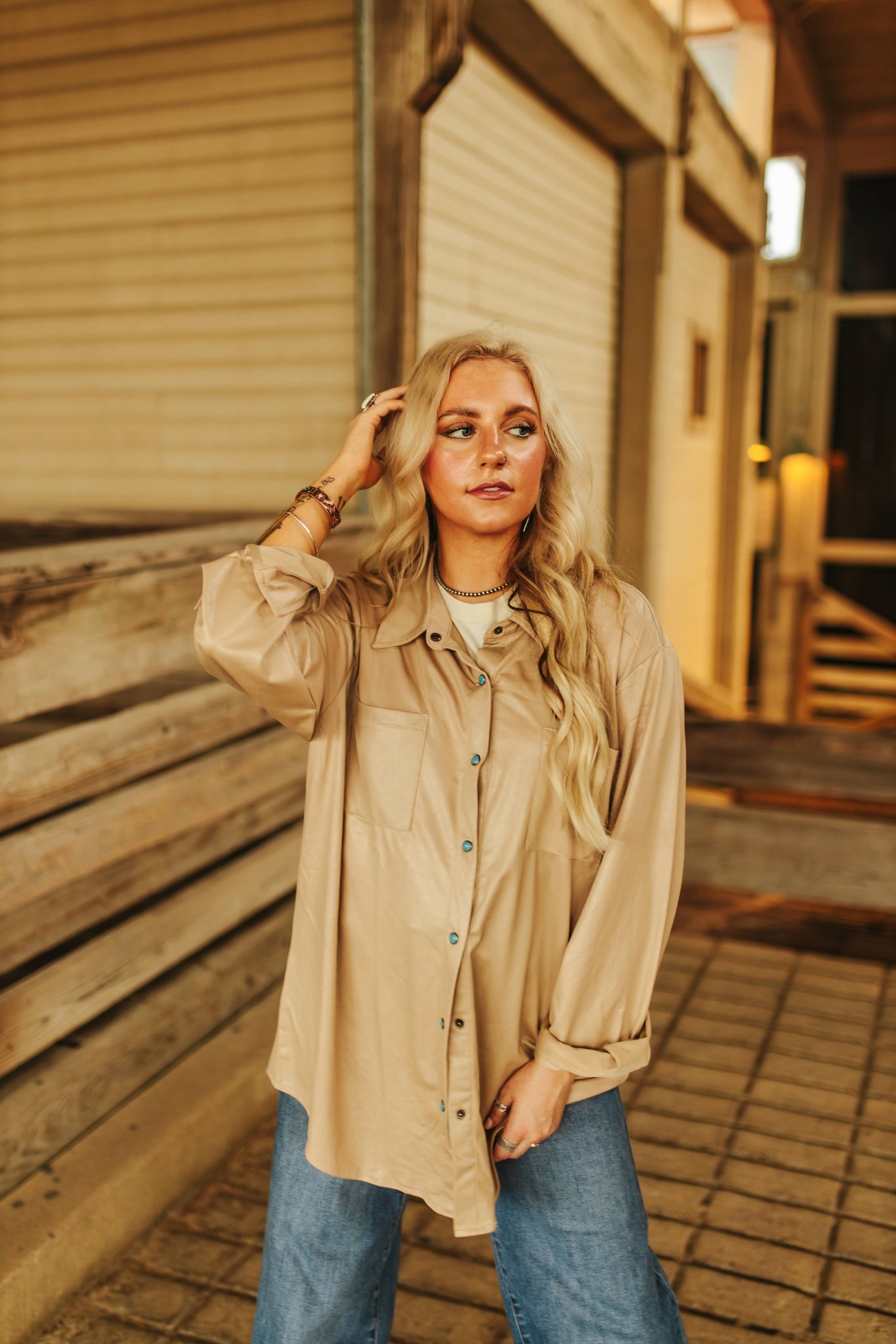 Turquoise Button Long Sleeve Shirt