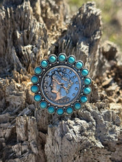 Liberty Coin Turquoise Cuff Ring