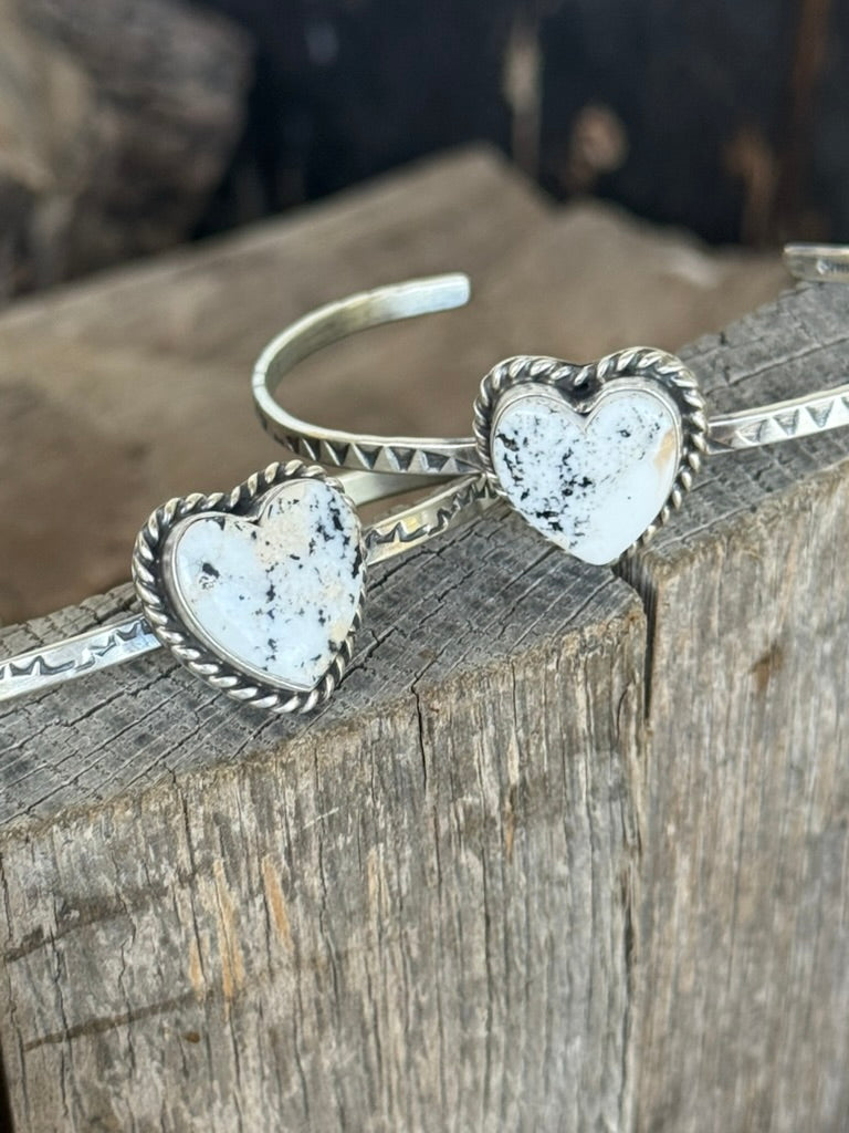 White Buffalo Heart Stone Cuff
