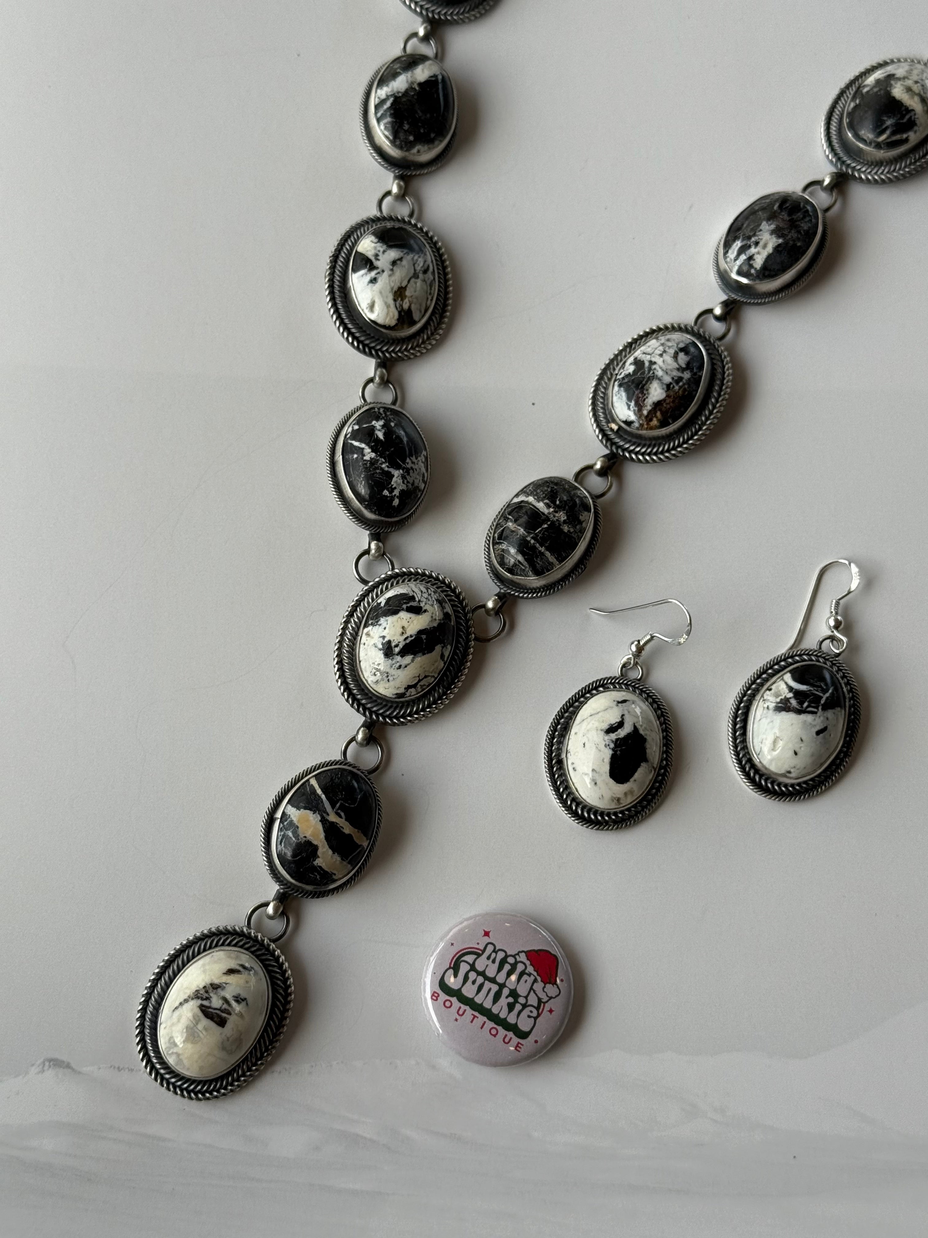 White Buffalo Lariat Necklace and Earring Set