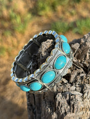 Western Turquoise Oval Stretch Bracelet