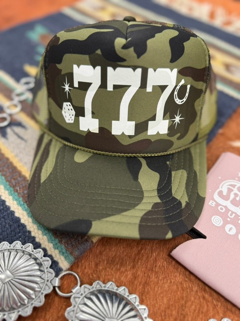 777 Lucky Number Camo Trucker Hat