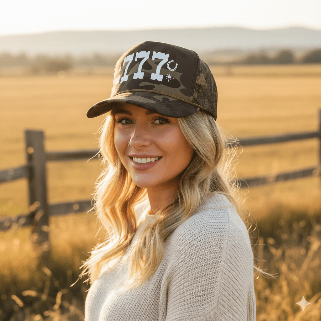 777 Lucky Number Camo Trucker Hat