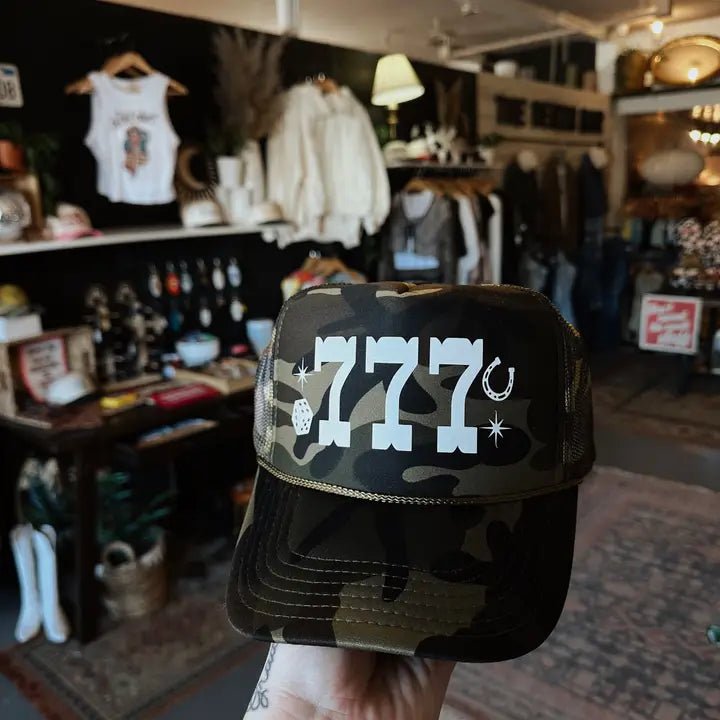 777 Lucky Number Camo Trucker Hat