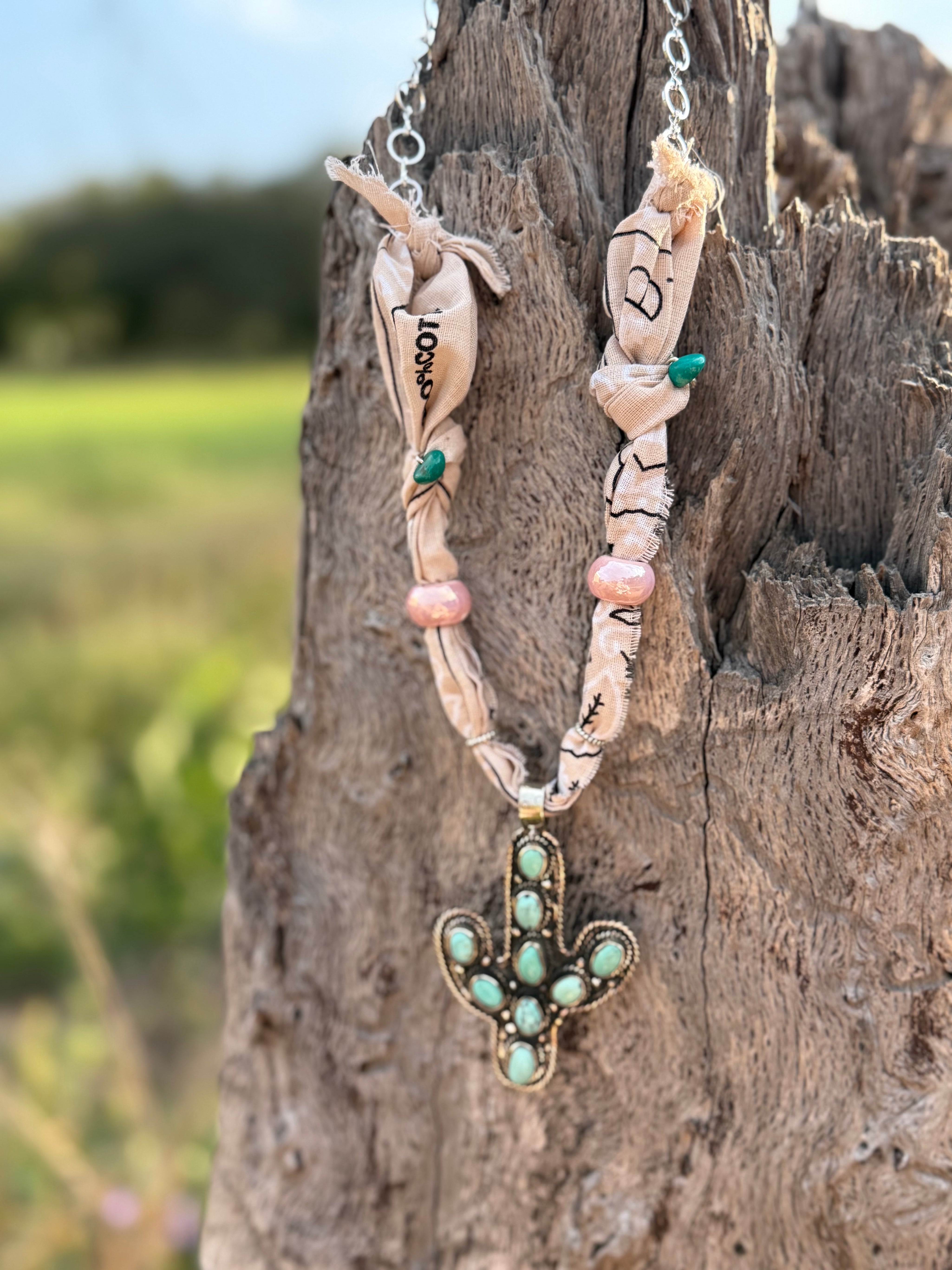Turquoise Cactus Bandana Necklace
