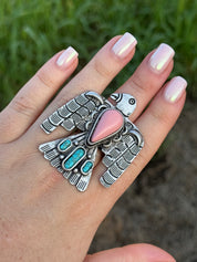 XL Pink Turquoise Thunderbird Ring