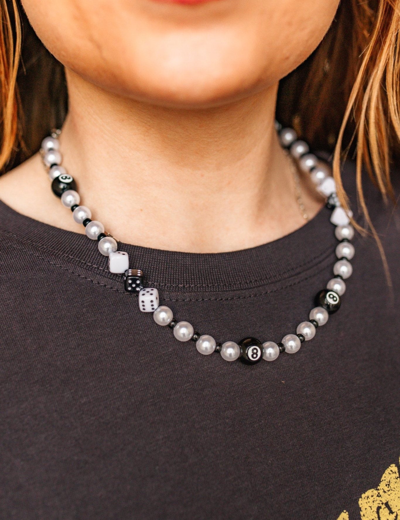 8 - Ball and Dice Beaded Charm Necklace