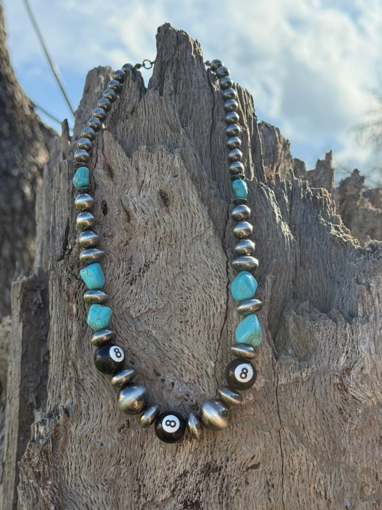 8 Ball Turquoise Pearl Beaded Necklace