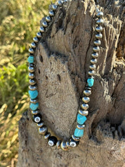 8 Ball Turquoise Pearl Beaded Necklace