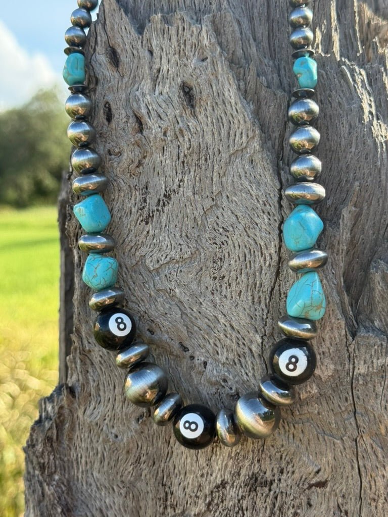 8 Ball Turquoise Pearl Beaded Necklace