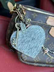 Cowhide Heart Key Chain - Grey