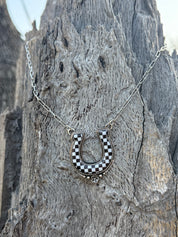 Checkered Charm Horseshoe Chain Necklace