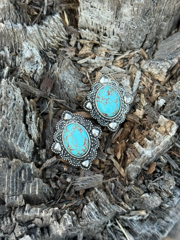 Turquoise Concho Stud Earrings