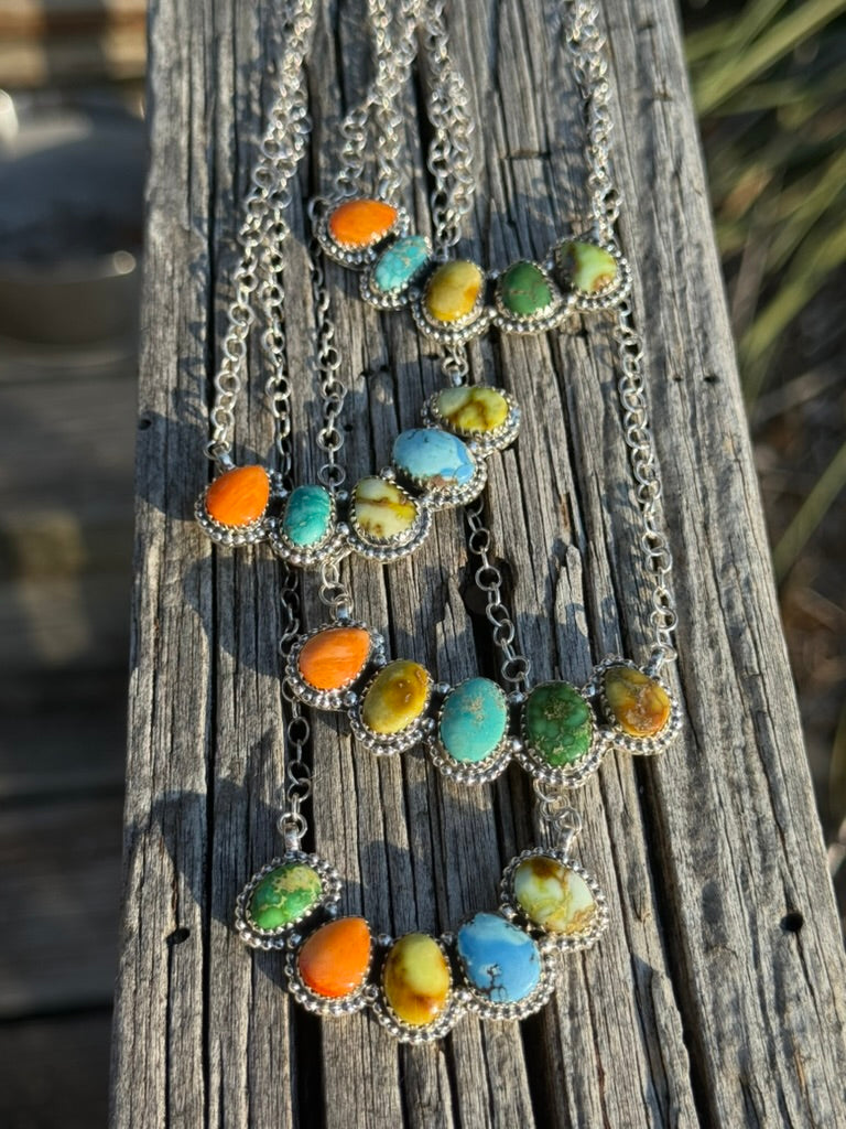 Authentic Multi Stone Cluster Bar Necklace