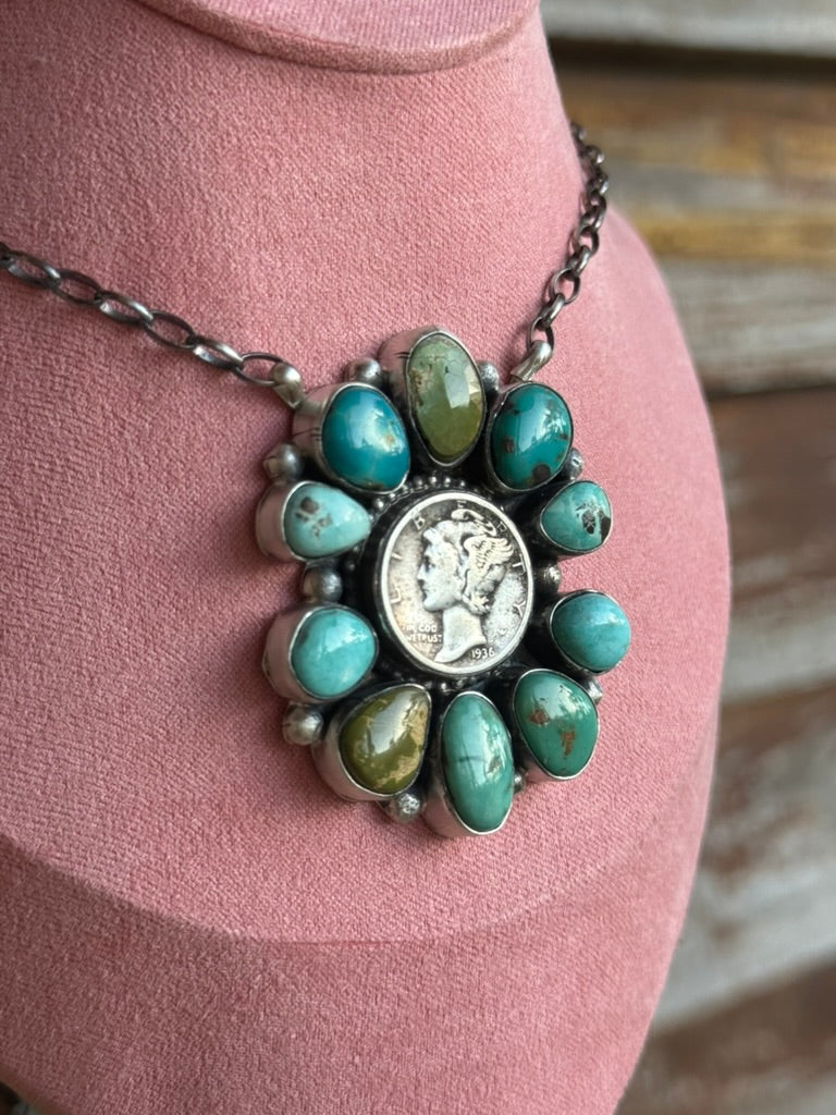 Authentic Mercury Coin Cluster Pendant Necklace