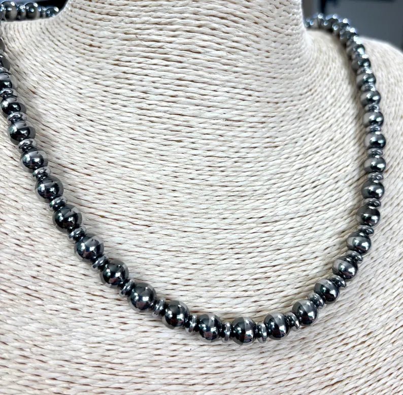 8mm Hematite Beaded Necklace